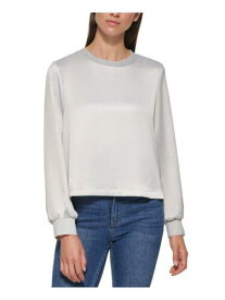 カルバンクライン CALVIN KLEIN Womens Silver Stretch Cuffs Long Sleeve Round Neck Top S レディース