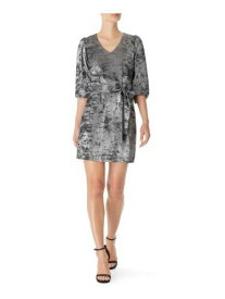 BAR III DRESSES Womens Gray 3/4 Sleeve V Neck Mini Evening Shift Dress S レディース