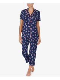 CUDDL DUDS Womens Navy Elastic Band Button Up Top Cropped Pants Pajamas S レディース