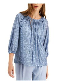 ALFANI Womens Sequined Ruched 3/4 Sleeve Scoop Neck Peasant Top レディース