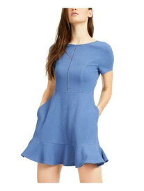 SPEECHLESS Womens Blue Pocketed Short Sleeve Mini Evening Dress Juniors S レディース