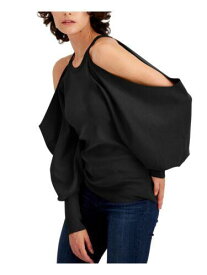 INC Womens Black Stretch Cold Shoulder Ribbed Blouson Sleeve Halter Sweater M レディース