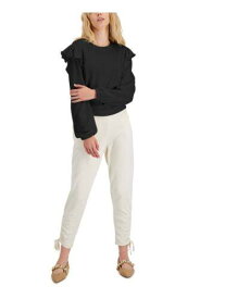 INC Womens Black Ruffled-shoulder Long Sleeve Crew Neck Sweater XS レディース