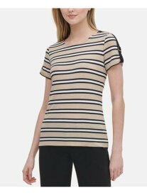 カルバンクライン CALVIN KLEIN Womens Beige Striped Short Sleeve Scoop Neck Top XS レディース