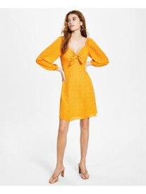 BAR III Womens Orange Tie Front Lined Blouson Sleeve Short Fit + Flare Dress XS レディース