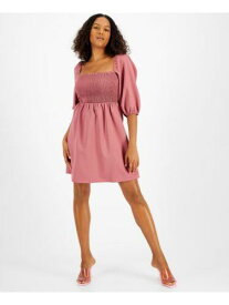 BAR III Womens Pink Smocked Pullover 3/4 Sleeve Square Neck Short A-Line Dress S レディース