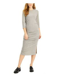 INC Womens Gray Ruched Slitted Pullover 3/4 Sleeve Crew Neck Midi Sheath Dress S レディース