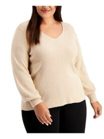 カルバンクライン CALVIN KLEIN Womens Beige Textured Dolman Sleeve V Neck Top Plus 2X レディース