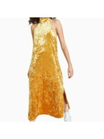 BAR III Womens Gold Crushed Velvet Sleeveless Maxi Party Sheath Dress M レディース