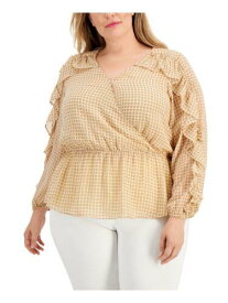 カルバンクライン CALVIN KLEIN Womens Beige Peplum Waist Long Sleeve Wrap Top Plus 0X レディース