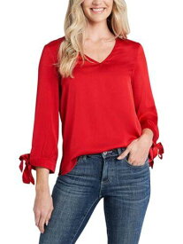 CECE Womens Red 3/4 Sleeve V Neck Blouse XS レディース