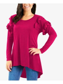 NY COLLECTION Womens Pink Ruffled Long Sleeve Jewel Neck Top S レディース