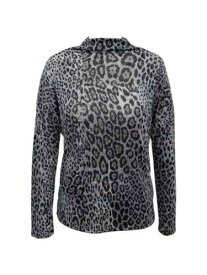 INC Womens Silver Funnel-neck Animal Print Long Sleeve Top Size: S レディース