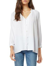 HABITUAL Womens White Ruched 3/4 Blouson Sleeves Split Button Up Top S レディース