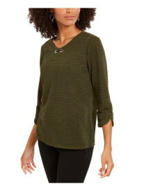 NY COLLECTION Womens Green Printed 3/4 Sleeve Jewel Neck Top Petites PXS レディース