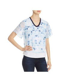 ダナ キャラン DONNA KARAN Womens Sheer Double Layer Short Sleeve V Neck Top レディース