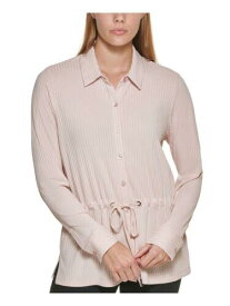 カルバンクライン CALVIN KLEIN Womens Beige Cinch Tie Waist Cuffed Sleeve Button Up Top XL レディース