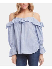 カレンケーン KAREN KANE Womens Light Blue Cold Shoulder Ruffled Long Sleeve Scoop Neck Top M レディース