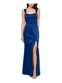 XSCAPE Womens Blue Slitted Double-strap Satin Full-Length Dress 2 レディース