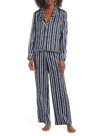 スプレンディッド SPLENDID Intimates Navy Satin Notch Collard Long Sleep Shirt Pajama Top S レディース