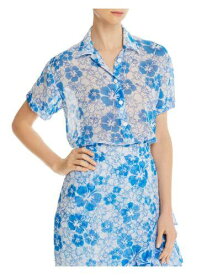 Mochi Womens Blue Floral Short Sleeve Collared Top S レディース