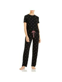 AQUA Womens Black Drawstring T-Shirt Top Straight leg Pants Stretch Pajamas M レディース