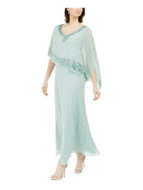 JKARA Womens Turquoise Sequined Sheer V Neck Maxi Formal Shift Dress 16 レディース