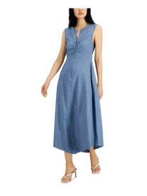 ドナキャランニューヨーク DONNA KARAN NEW YORK Womens Blue Asymmetrical Hem Sleeveless Midi Sheath Dress M レディース