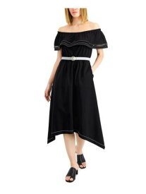 ドナキャランニューヨーク DONNA KARAN NEW YORK Womens Black Belted Hem Ladder Trim Midi Dress 8 レディース