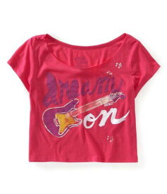 Aeropostale Womens Cropped Guitar Dorm Pajama Sleep T-shirt Pink Large レディース
