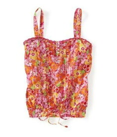 Aeropostale Womens Banded Floral Woven Tank Top Pink Medium レディース