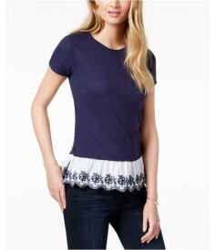 maison Jules Womens Embroidered Hem Pullover Blouse Blue XX-Small レディース