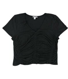 bar III Womens Ruched Knit Basic T-Shirt Black X-Large レディース