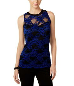 I-N-C Womens Embroidered Lace Knit Blouse Blue Small レディース