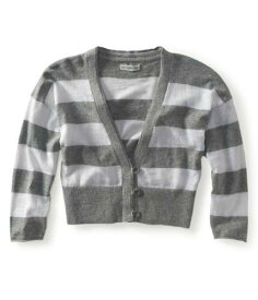 Aeropostale Womens Cropped Stripe Cardigan Sweater Grey Large レディース