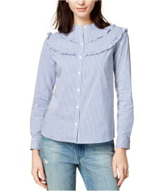 maison Jules Womens Ruffled Button Up Shirt Blue Medium レディース