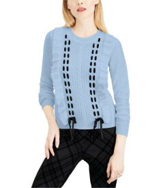 maison Jules Womens Ruffle Lace Pullover Sweater Blue Small レディース