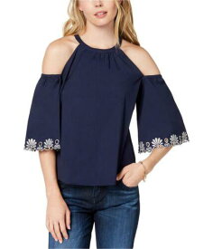 maison Jules Womens Cold Shoulder Eyelet Pullover Blouse Blue XX-Large レディース