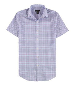 bar III Mens Easy Care Stretch Check Button Up Dress Shirt Purple 14.5 メンズ