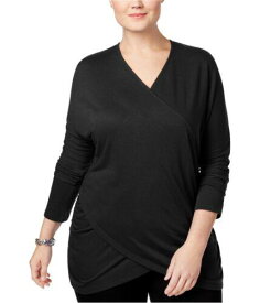 I-N-C Womens Draped Knit Blouse Black 0X レディース