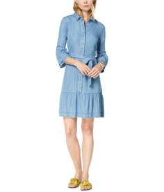 maison Jules Womens Ruffled Shirt Dress Blue 2 レディース