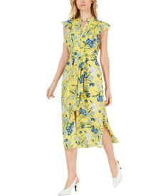 maison Jules Womens Printed Flutter Sleeve Midi Dress Yellow Medium レディース