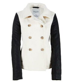 Aeropostale Womens Leather Sleeve Pea Coat White Small レディース