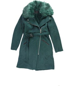 ゲス GUESS Womens Yaya Belted Faux-Fur-Trim Jacket Green Medium レディース