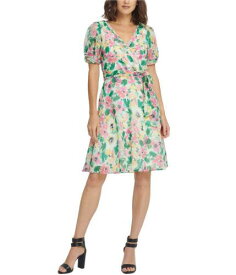 ディーケーエヌワイ DKNY Womens Puff Sleeve Fit & Flare Surplice Dress Multicoloured 10 レディース