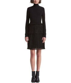 ディーケーエヌワイ DKNY Womens Turtleneck Pleated Tiered Dress Black Medium レディース