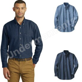 Port & Company Men's New Long Sleeve Value Denim Button Down Collar Shirt. SP10 メンズ