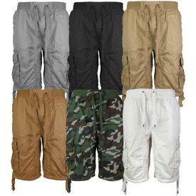 LR Scoop Men's Elastic Waist Drawstring Multi Pocket Cotton Cargo Shorts CJS-80 メンズ