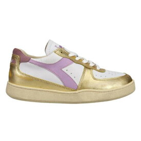 ディアドラ Diadora Mi Basket Low Metallic Dirty Lace Up Mens Gold White Sneakers Casual S メンズ