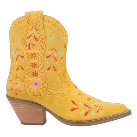 ディンゴ Dingo Sugar Bug Floral Embroidery Round Toe Cowboy Booties Womens Yellow Casual レディース